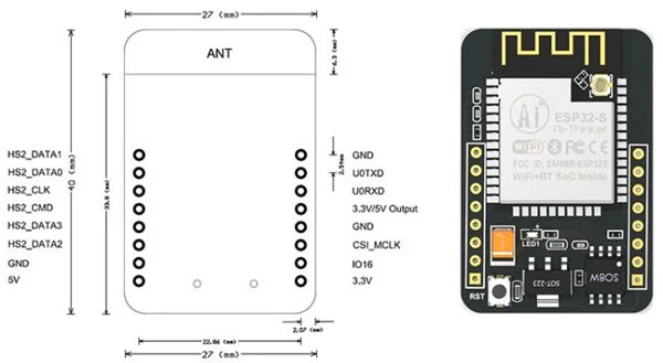 ESP32 Cam 2D Model and Dimensions