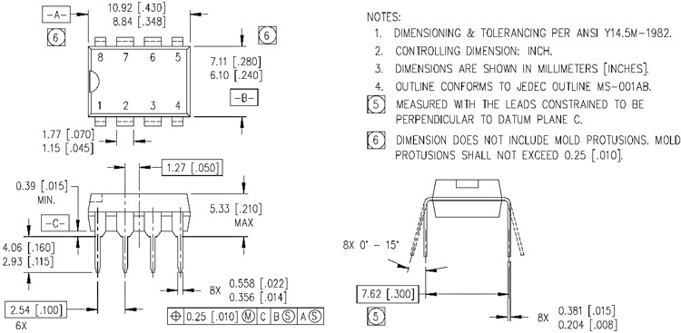 IR2104 MOSFET 2D Model and Dimensions