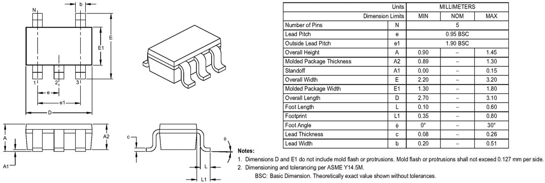 MCP73831 Dimensions