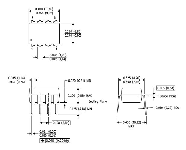 TL082 Op-Amp Dimensions