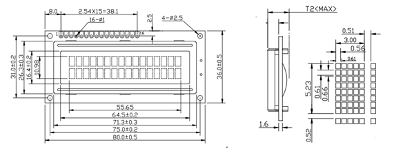 16x2 LCD 2D Model