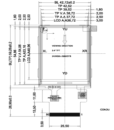 2.4" TFT LCD Dimensions