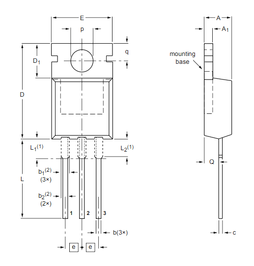 BT136-600E TRIAC TO220 Dimensions