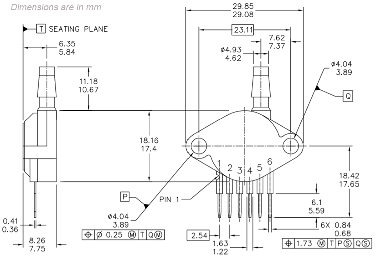 MPX5010DP Dimensions