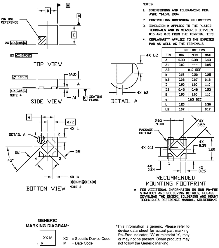 NCP167AMX330TBG Dimensions